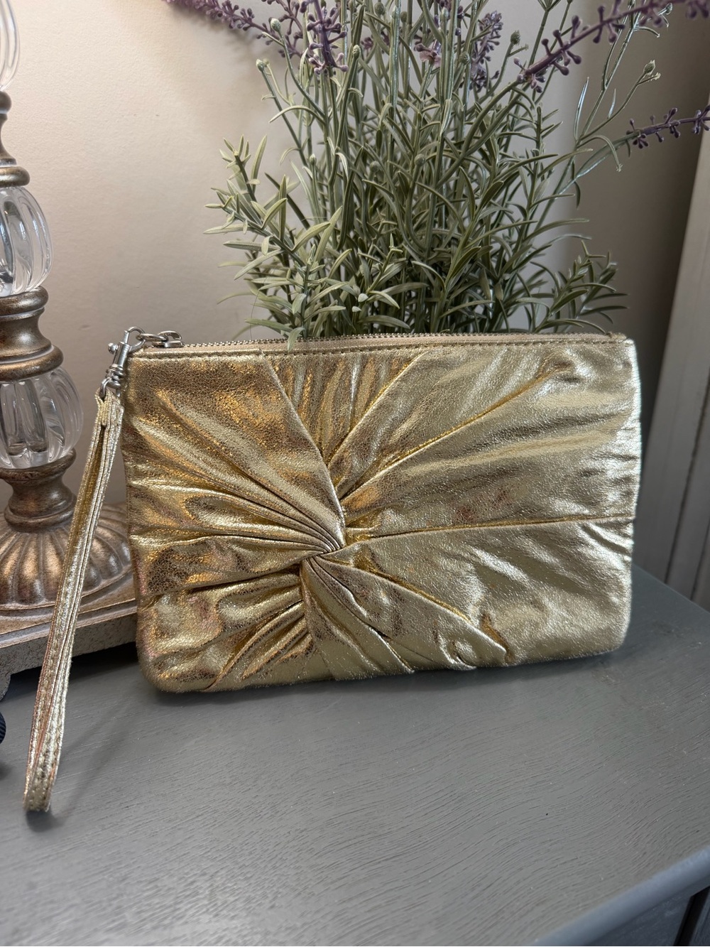 Express Gold Knot-Front Wristlet Clutch